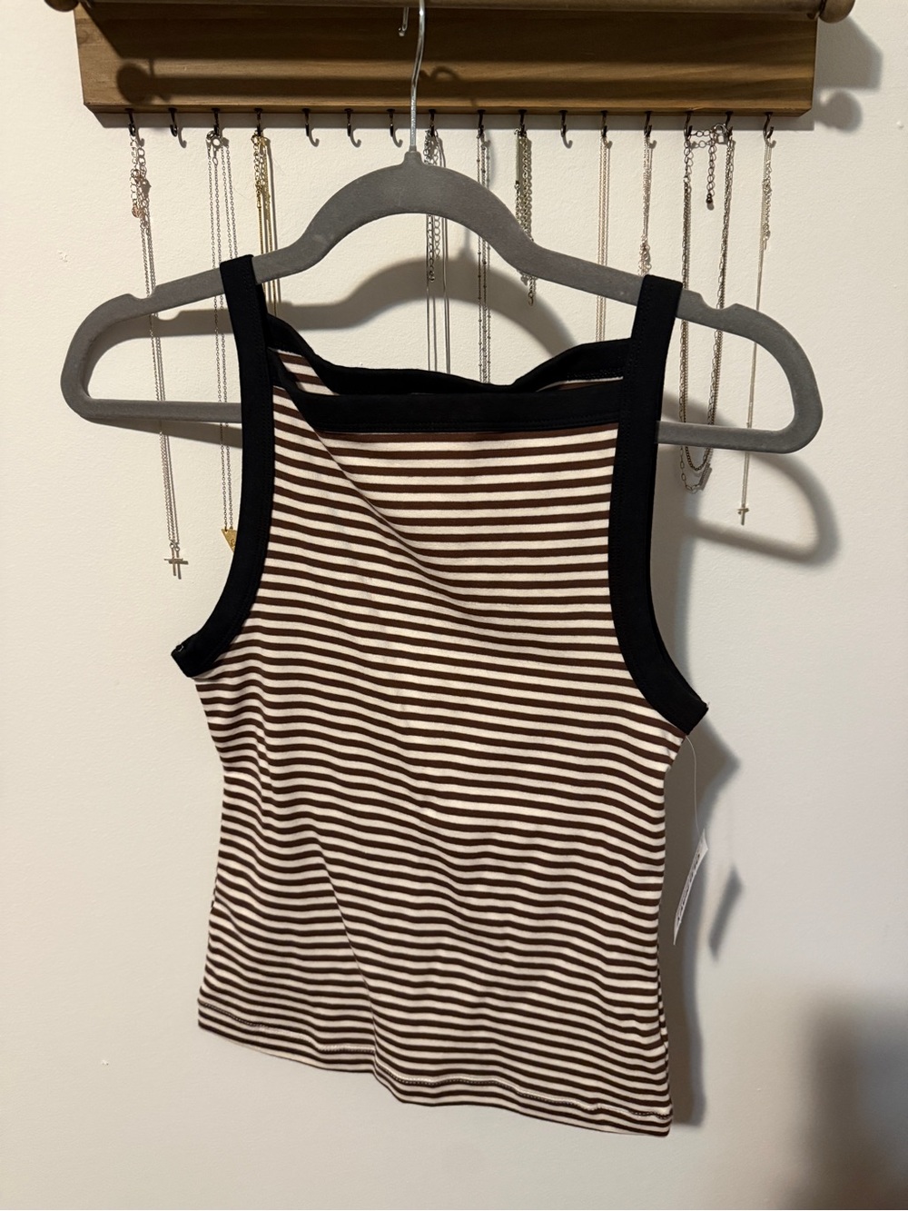 Old Navy Brown & White Striped Tank with Black Trim